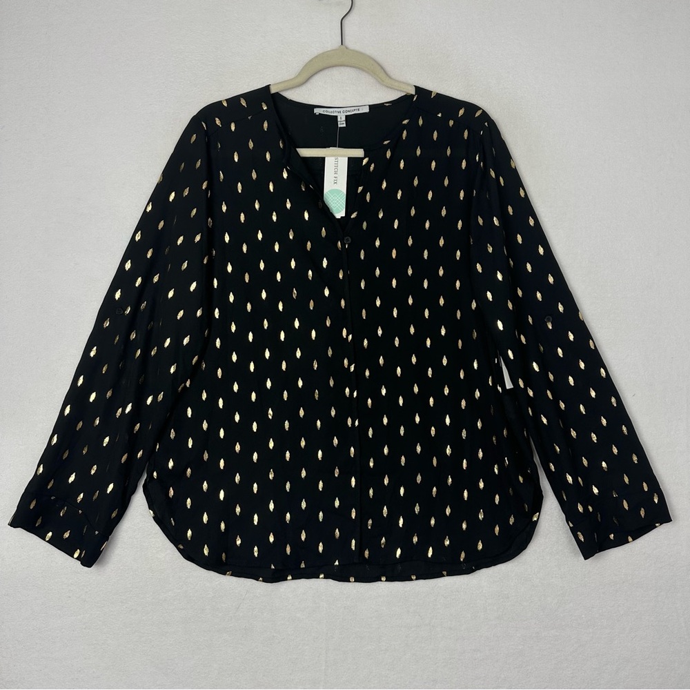 Collective Concepts Black Blouse with Gold Pattern